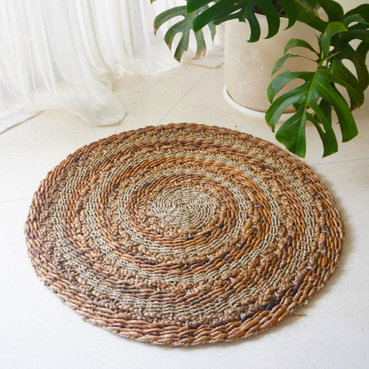 Pohon banana fibre basket rug for cozy living room styling