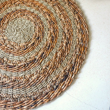 Pohon banana fibre basket rug with handwoven natural texture