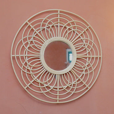 PUTUK Round Rattan Mirror 58 cm – Handmade Boho Wall Mirror - CozyVibe.eu