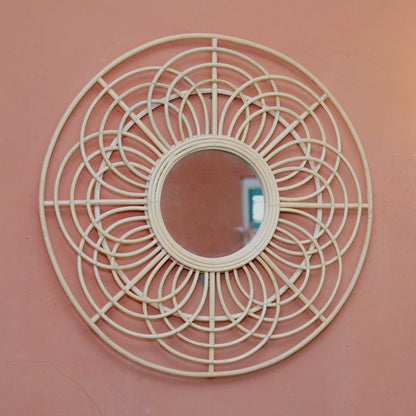 PUTUK Round Rattan Mirror 58 cm – Handmade Boho Wall Mirror - CozyVibe.eu