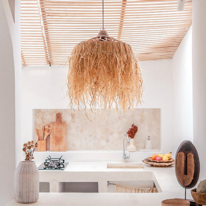 Raffia Lamp KAWI handwoven basket lighting with organic texture