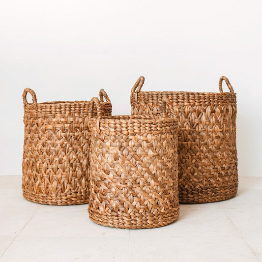 RAJA round woven laundry basket water hyacinth basket for laundry storage