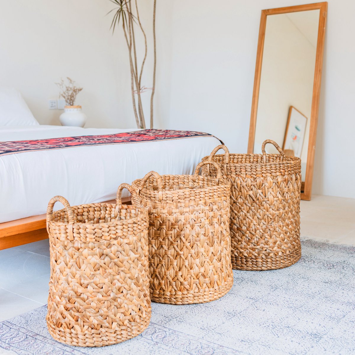 RAJA boho style laundry basket handwoven water hyacinth basket for clothes