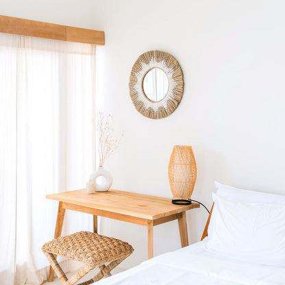 RANDU Round Seagrass Wall Mirror – Boho Hanging Mirror Ø60 cm - CozyVibe.eu