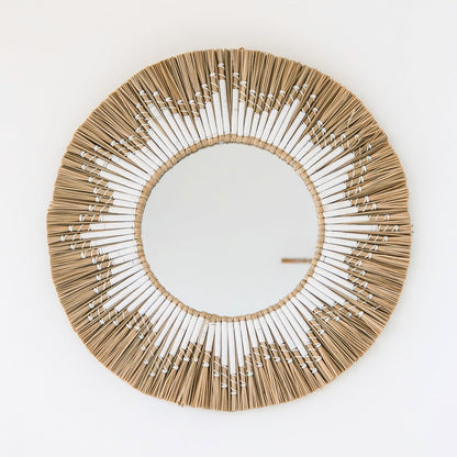 RANDU round seagrass wall mirror natural basket boho hanging decor
