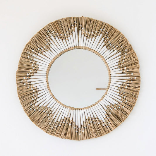 RANDU round seagrass wall mirror natural basket boho hanging decor
