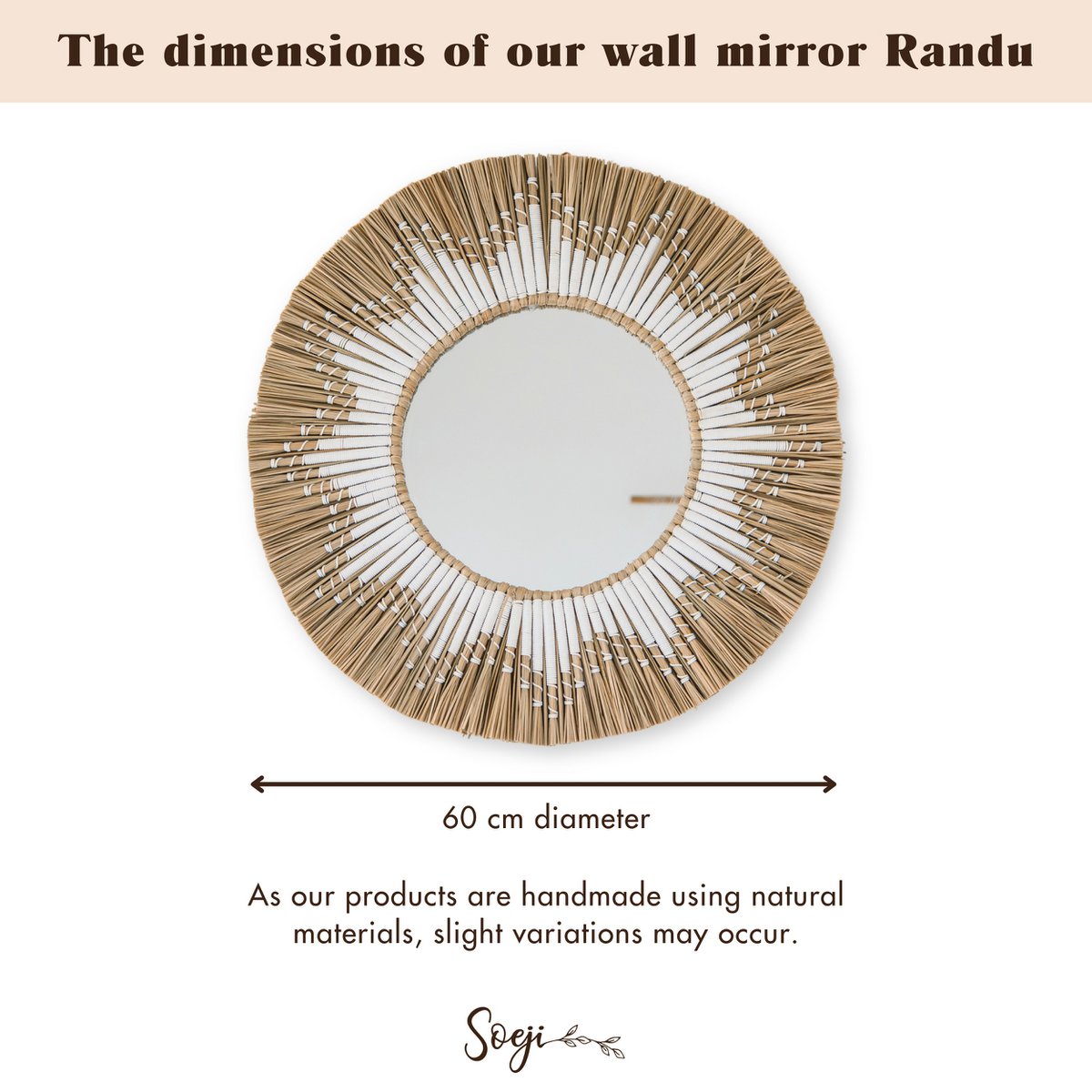 RANDU large seagrass wall mirror basket handmade boho natural style