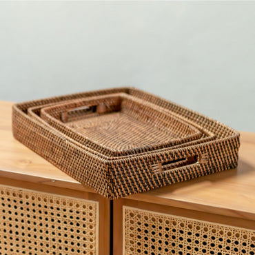 Rectangular Rattan Tray | Serving Tray | Large Decorative Tray AMAHAI Brown (3 sizes) - CozyVibe.eu