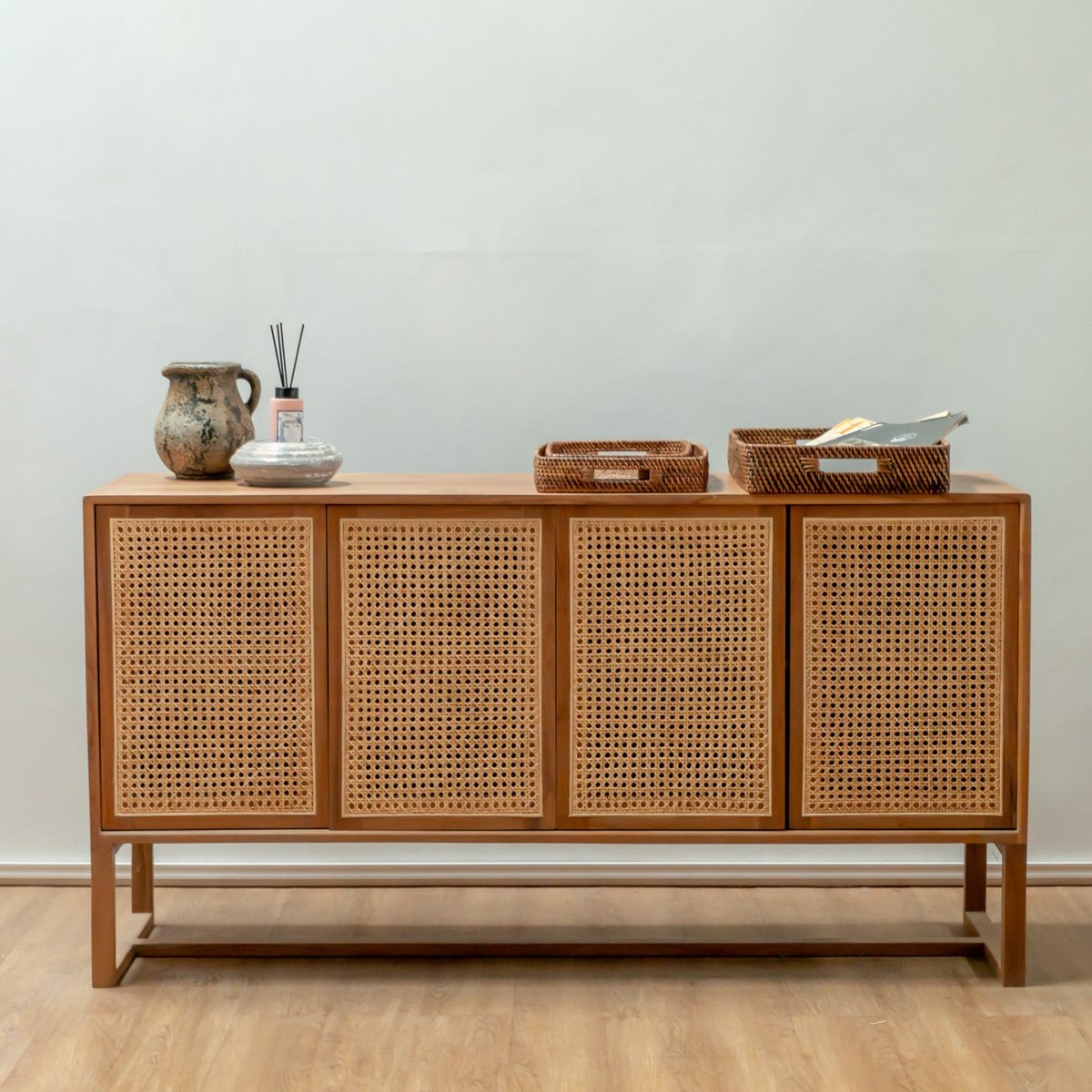 CozyVibe boho rectangular rattan tray for living room décor

