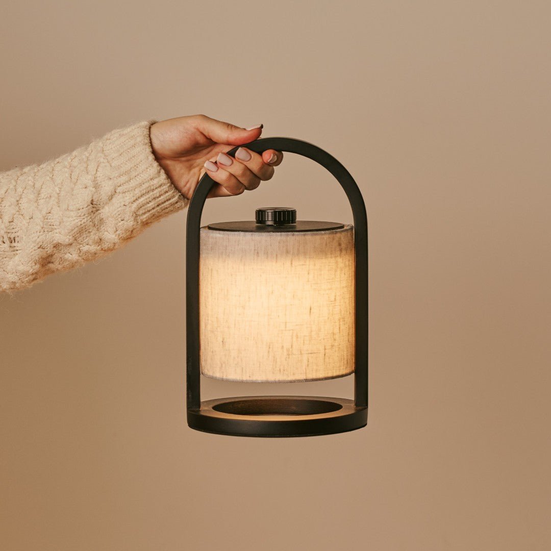 River Black & Grey Lamp – Wooden Rechargeable Cordless Dimmable - CozyVibe.eu