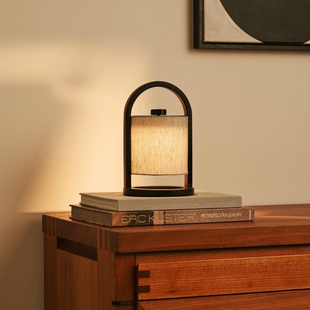 River Black & Grey Lamp – Dimmable rechargeable wooden lamp for bedside use