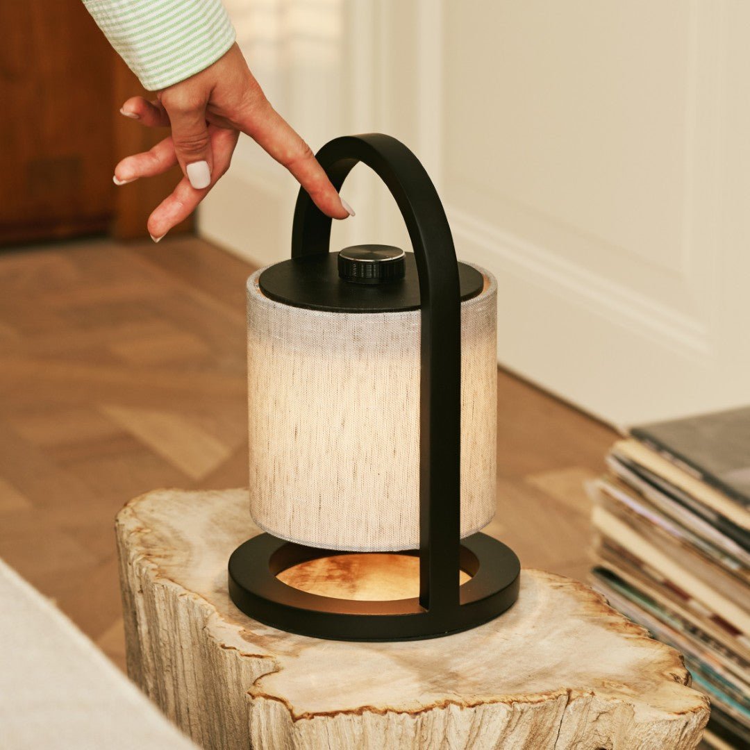 River Black & Grey Lamp – Wooden rechargeable lamp with warm ambient glow