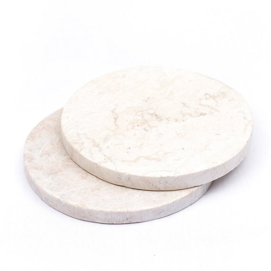 Round Marble Coasters Set of 4 or 8 Handmade RANUKA (white) - CozyVibe.eu