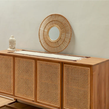 Round Rattan Mirror 58 cm | Handmade Boho Wall Mirror BUMI - CozyVibe.eu