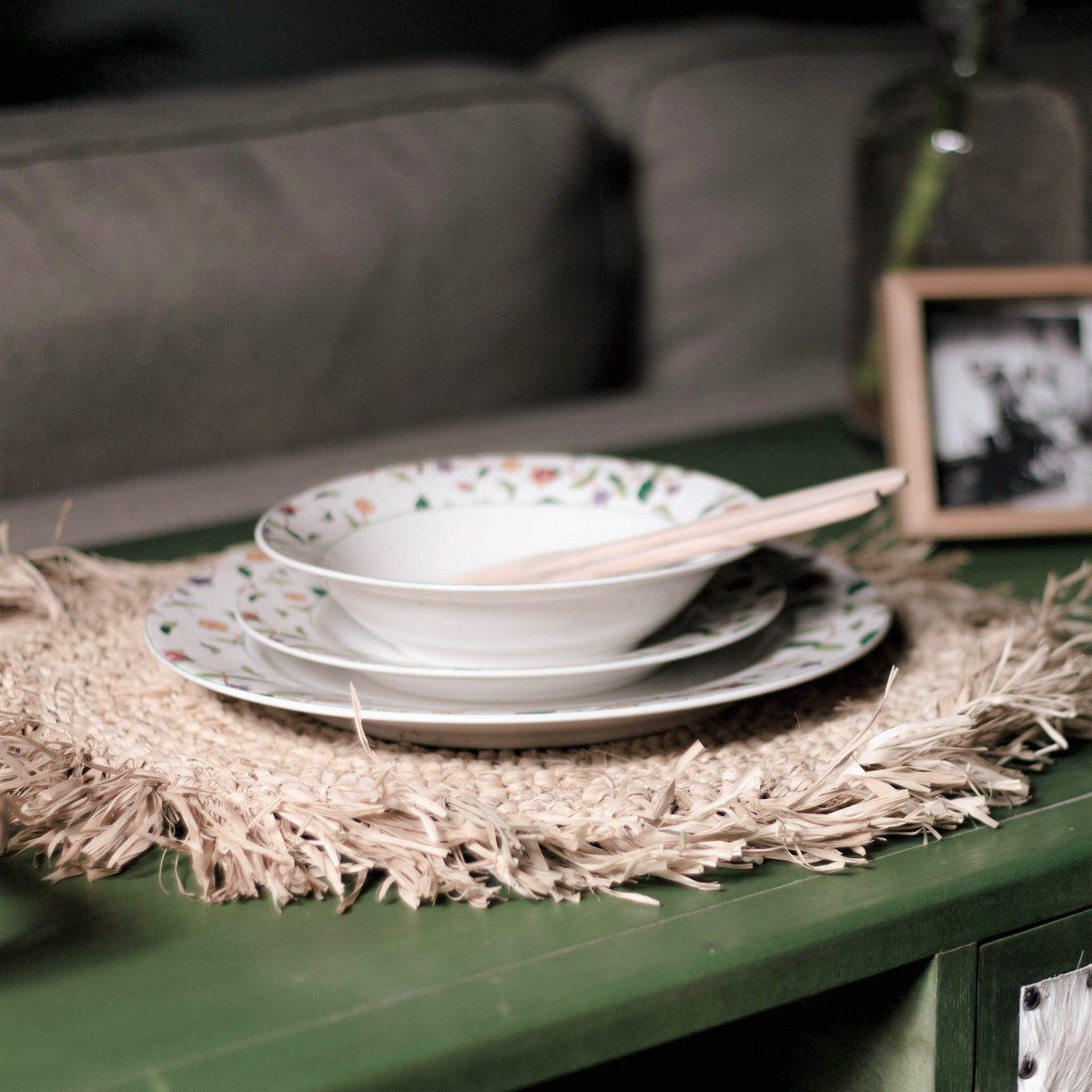 Round Raffia Placemat handmade 45 cm for kitchen or dining use