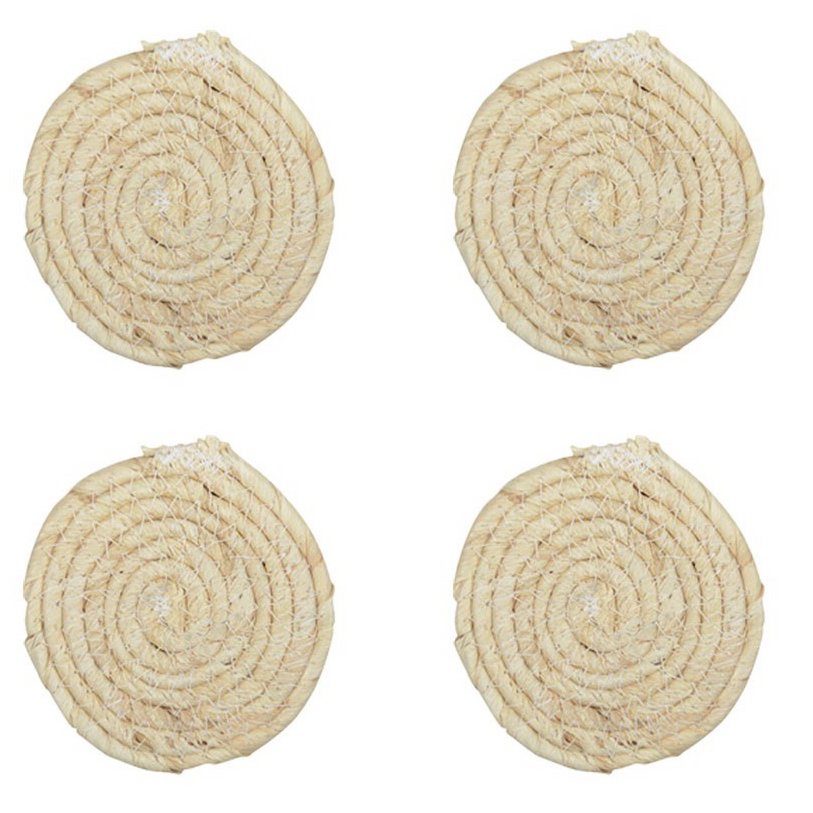 set of four round rope coasters for rustic table décor