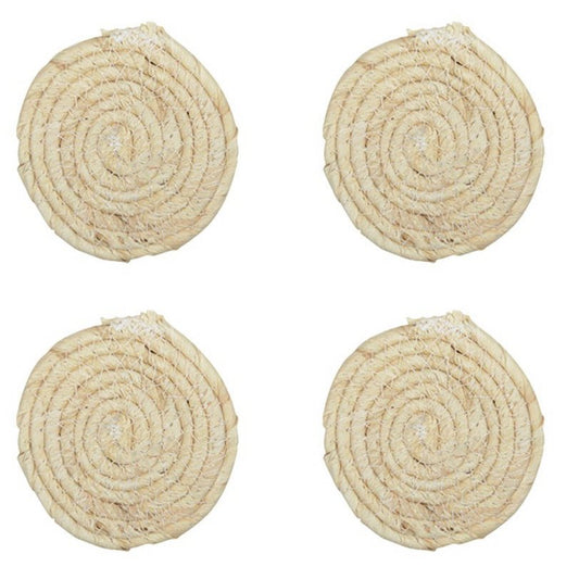 set of four round rope coasters for rustic table décor