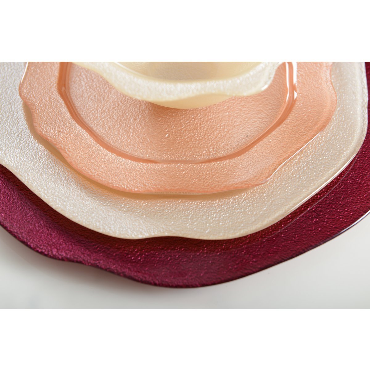 Boudoir glazen dessertbord – Zalmkleurige bloemvorm, 21,5 cm