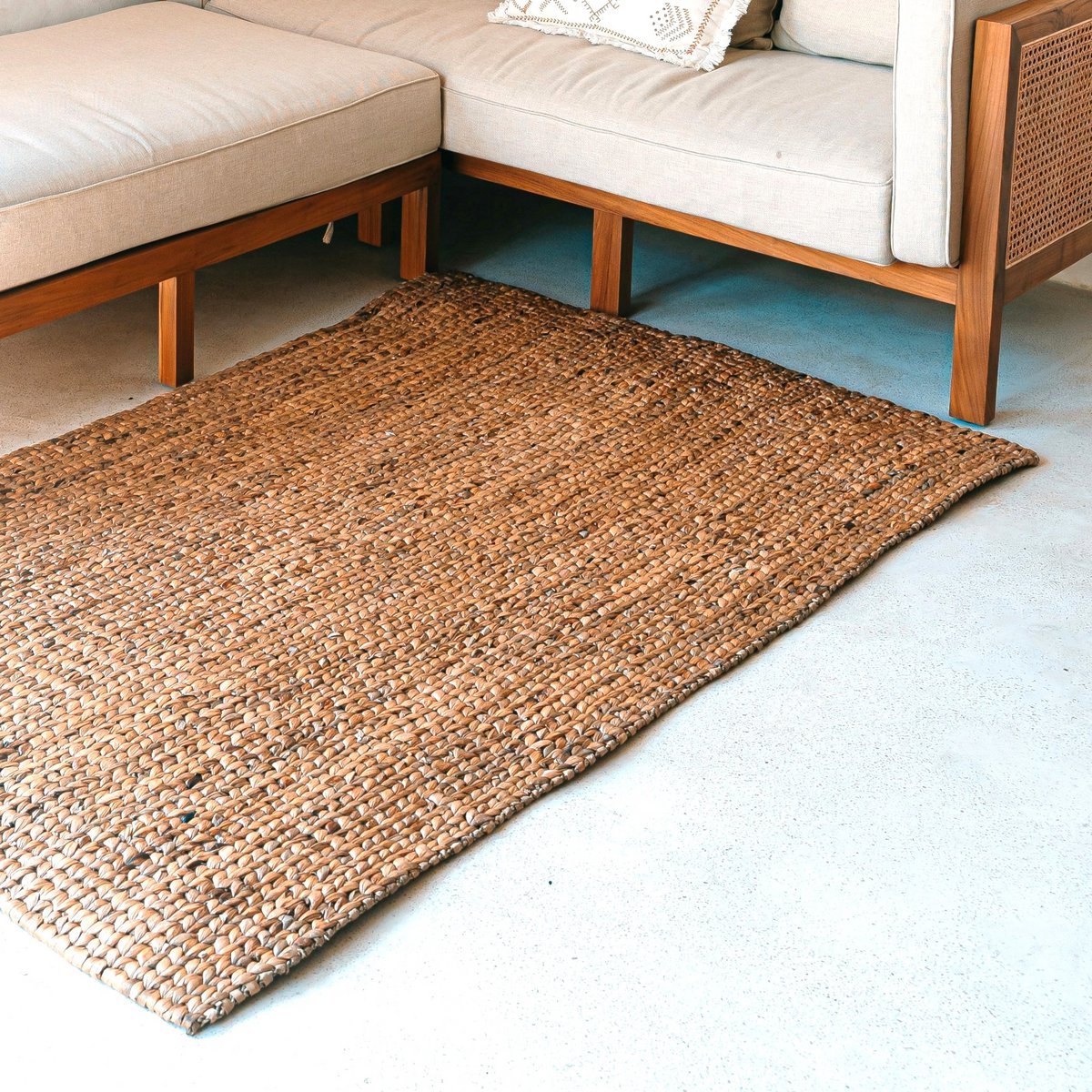 SAWAH water hyacinth rug, large handwoven boho floor mat for living room