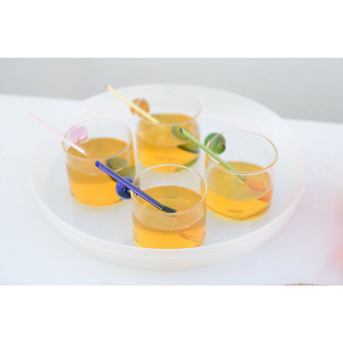 Set of 4 glass mugs with colorful ball handles 350ml, stylish tableware and home decor | CozyVibe

