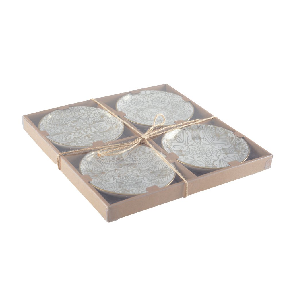 4er-Set weißer Teller mit abstraktem Design – CozyVibe.eu