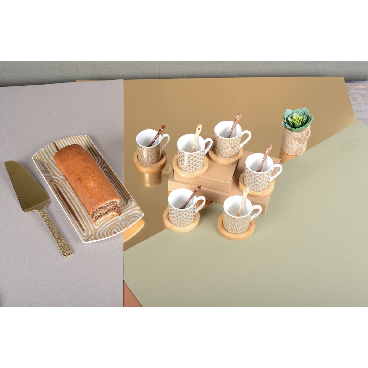 Set of 6 small coffee cups with the coasters - CozyVibe.eu