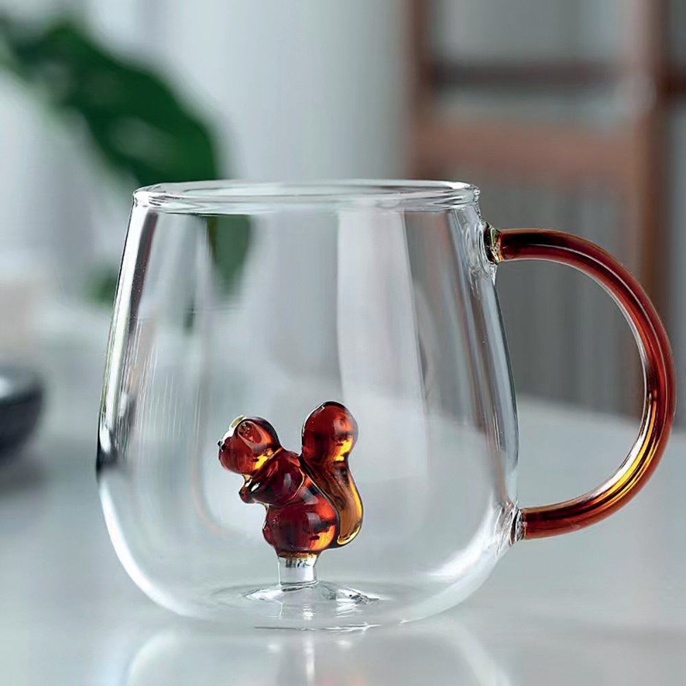 Fun squirrel design glass tea cups, perfect for kitchen decor and home decoration | CozyVibe
