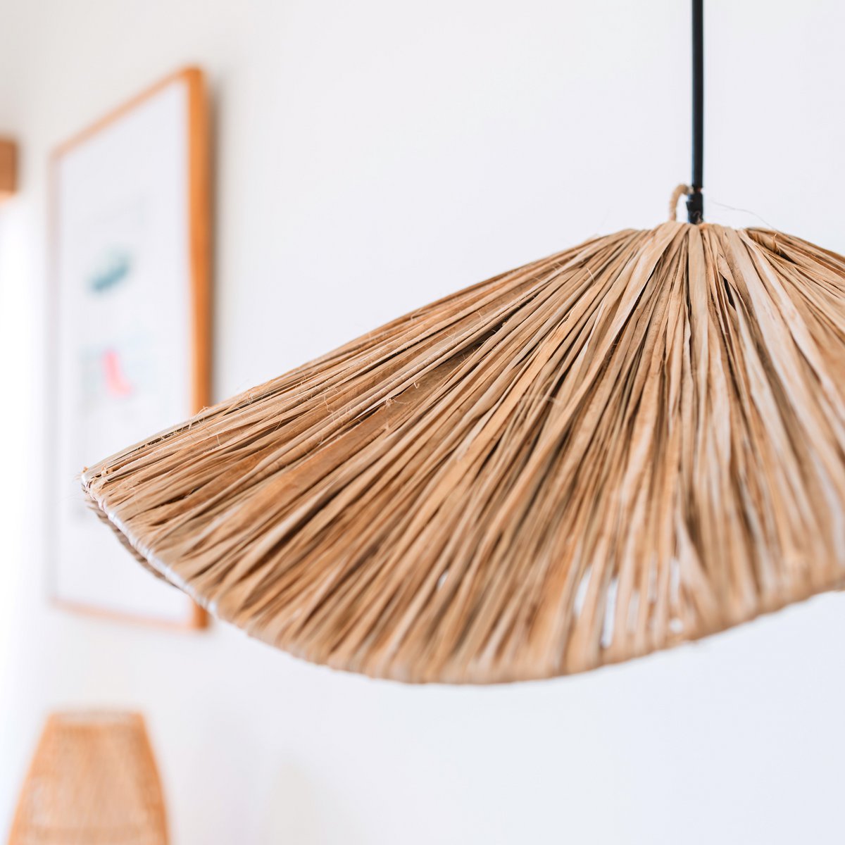TAMPAH raffia basket lampshade showing natural woven texture details