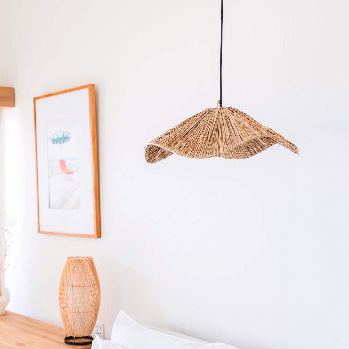 TAMPAH raffia basket pendant light for cozy natural home decor