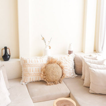 Tarakan raffia basket cushion handmade boho pillow for sofa or bed
