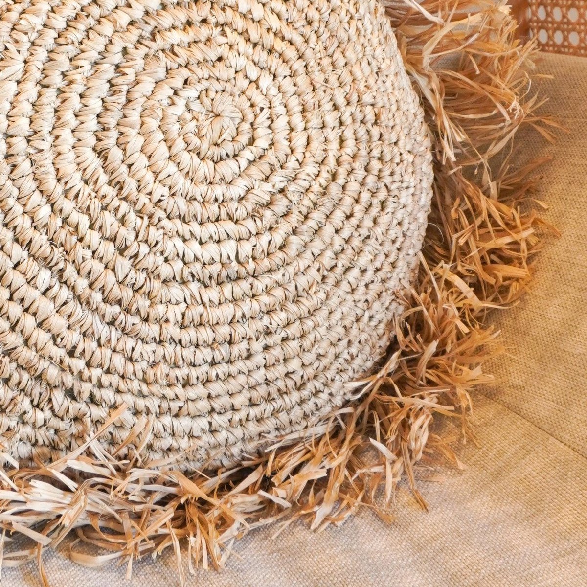 Tarakan raffia basket cushion stylish round throw pillow for living room