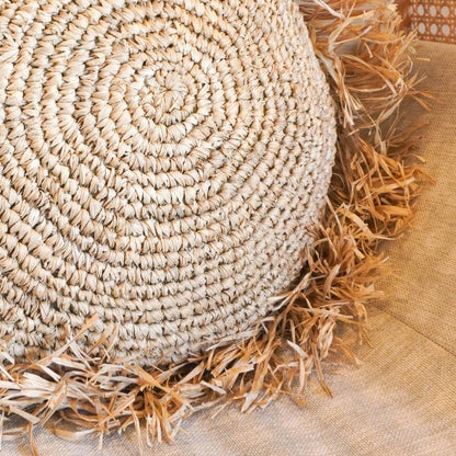 Tarakan raffia basket cushion stylish round throw pillow for living room