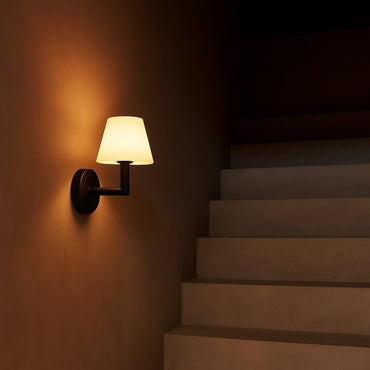 Ted Black – Wooden Rechargeable Wall Lamp – Dimmable wall lamp lighting a modern staircase