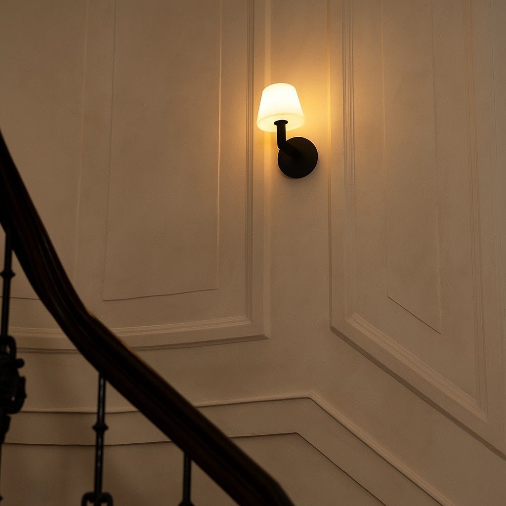 Ted Black – Wooden Rechargeable Wall Lamp – Elegant wall lamp illuminating a hallway space