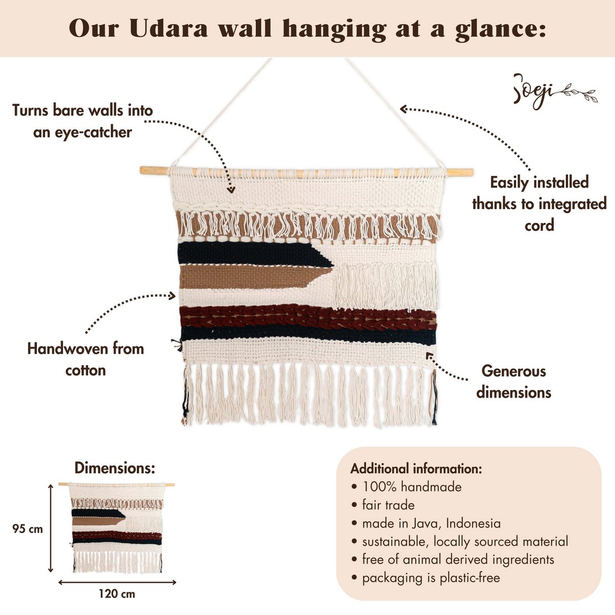 UDARA cotton wall hanging, artisan handwoven boho textile for cozy spaces