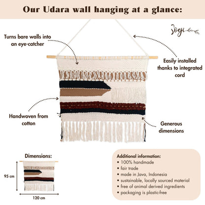 UDARA cotton wall hanging, artisan handwoven boho textile for cozy spaces