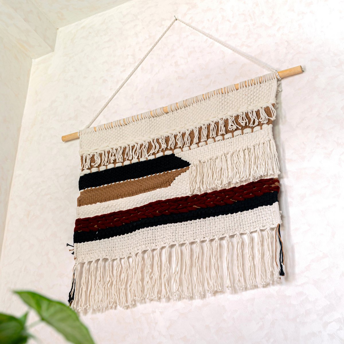 UDARA cotton wall hanging, sustainable boho wall decor with wooden rod