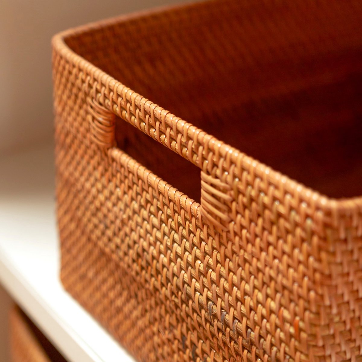 WARSA rattan basket shelf showing handwoven pattern and craftsmanship