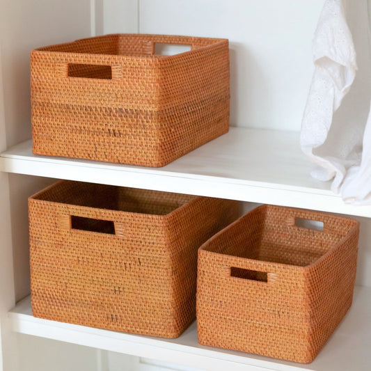 WARSA rattan basket shelf handwoven for decorative home storage