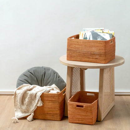 WARSA rattan basket shelf used for towels and small accessories