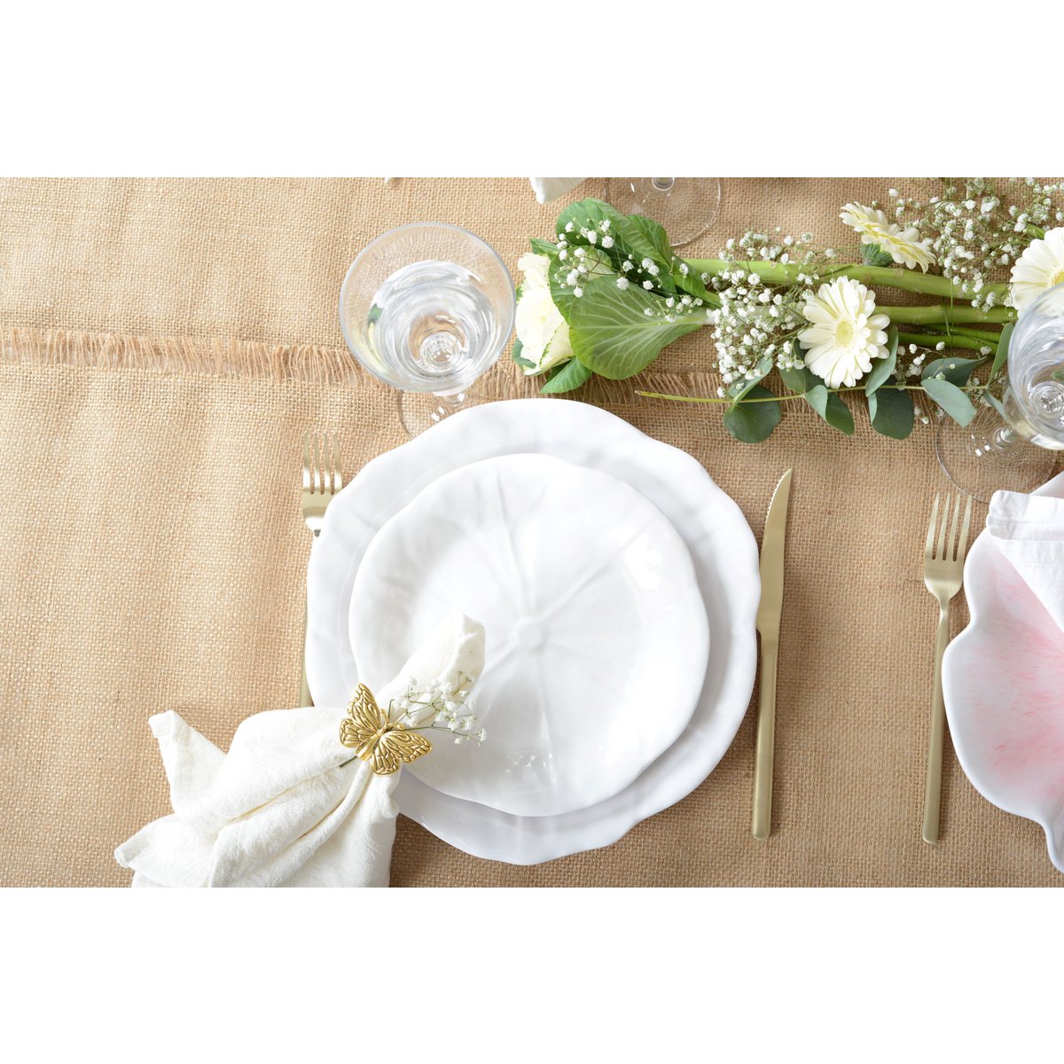 Botanical Whiteness melamine dessertbord – Wit, 21×21×1,5 cm