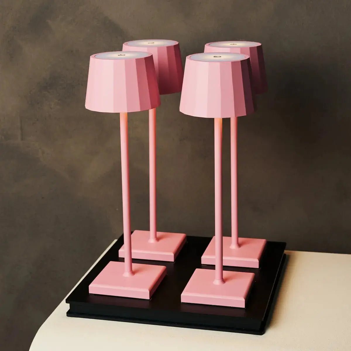 Wouter Flamingo Pink – Rechargeable Lamp – Stylish pink lamp  on 4 spot charger