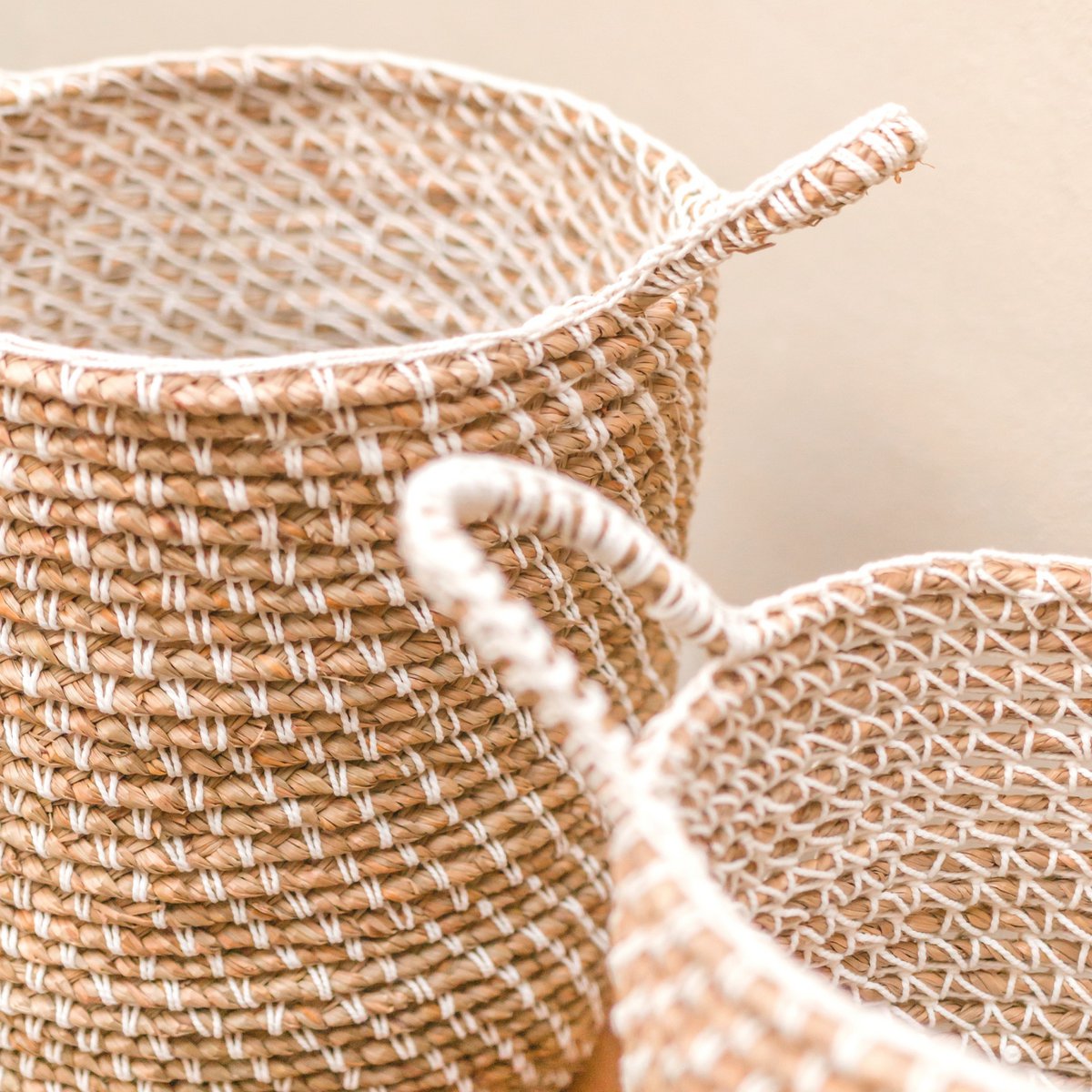 Woven Banana Fibre Basket with Cotton Macrame perfect for laundry room