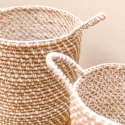 Woven Banana Fibre Basket with Cotton Macrame perfect for laundry room
