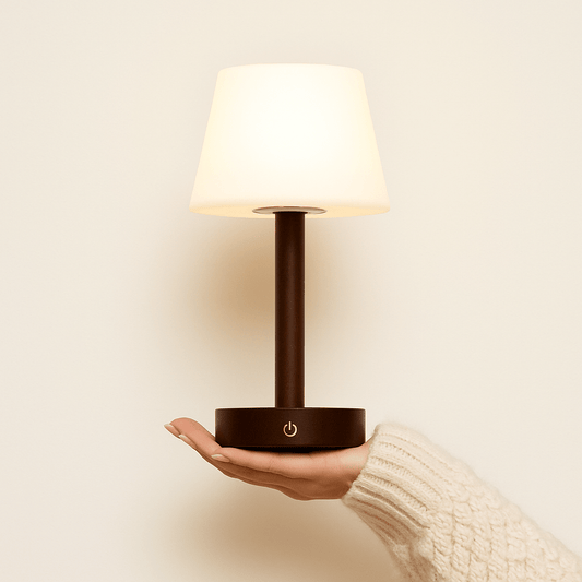 Zoë Dark Brown Wooden Lamp – Dimmable Rechargeable Design - CozyVibe.eu